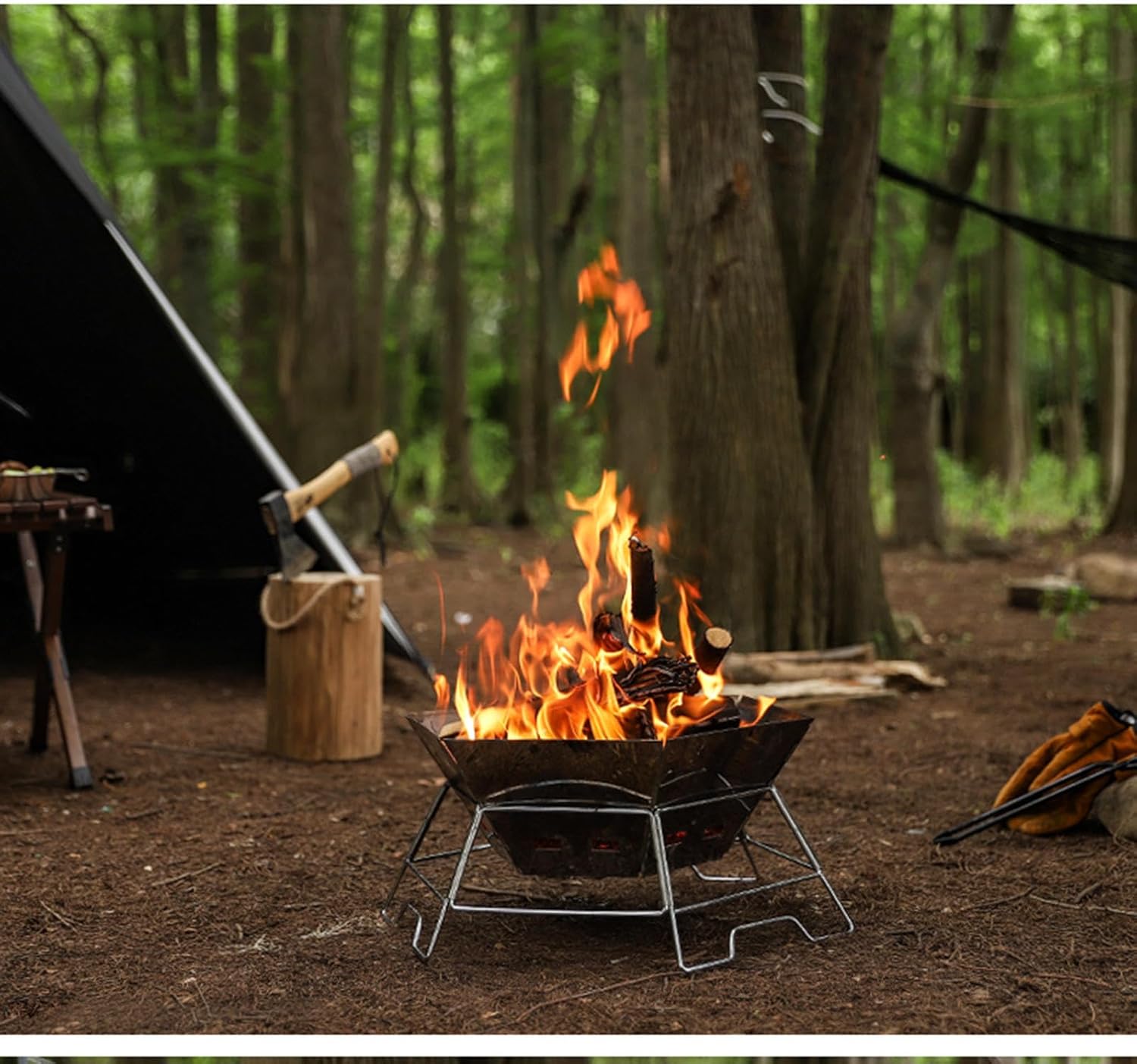 Portable BBQ Charcoal Grill 304 Stainless Steel Camping Fire Pit,Large Cpacity Hexagonal Collapsible Campfire Grill with Carrying Bag