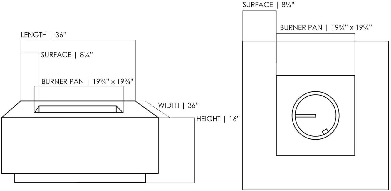 Prism Hardscapes Tavola 2 Concrete Gas Fire Pit (PH-406-4LP), Propane, Pewter, 36x36-Inch