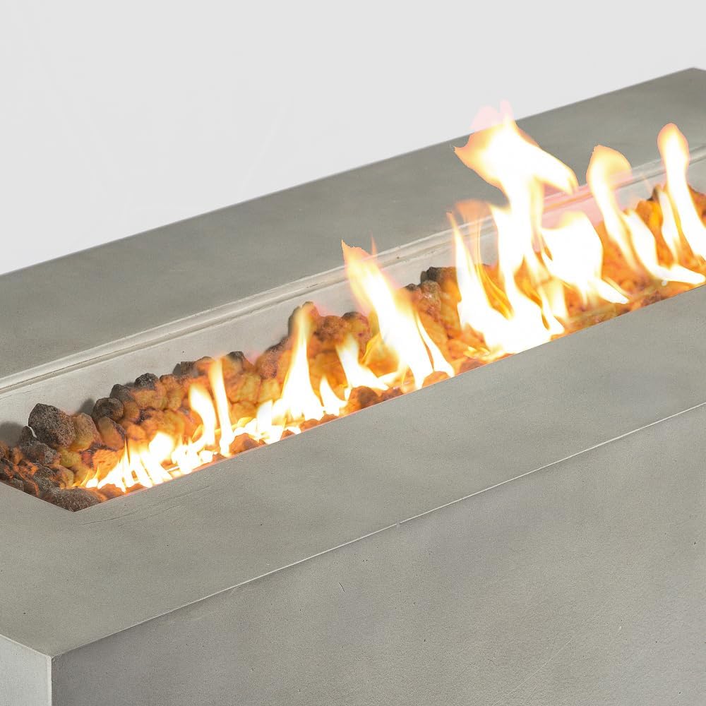56 Inch Rectangular Propane Fire Pit Table for Outdoor Patio Garden Deck - Durable Concrete-Like Finish in Light Gray