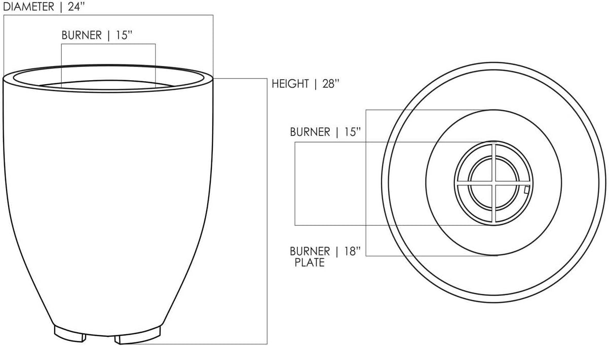 Prism Hardscapes Pentola 1 Concrete Gas Fire Pit (PH-413-4NG), Natural Gas, Pewter, 24-Inch