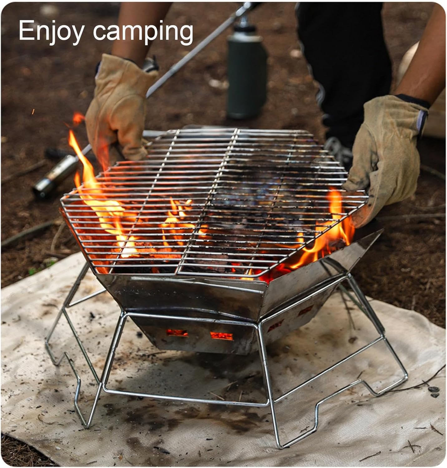 Portable BBQ Charcoal Grill 304 Stainless Steel Camping Fire Pit,Large Cpacity Hexagonal Collapsible Campfire Grill with Carrying Bag