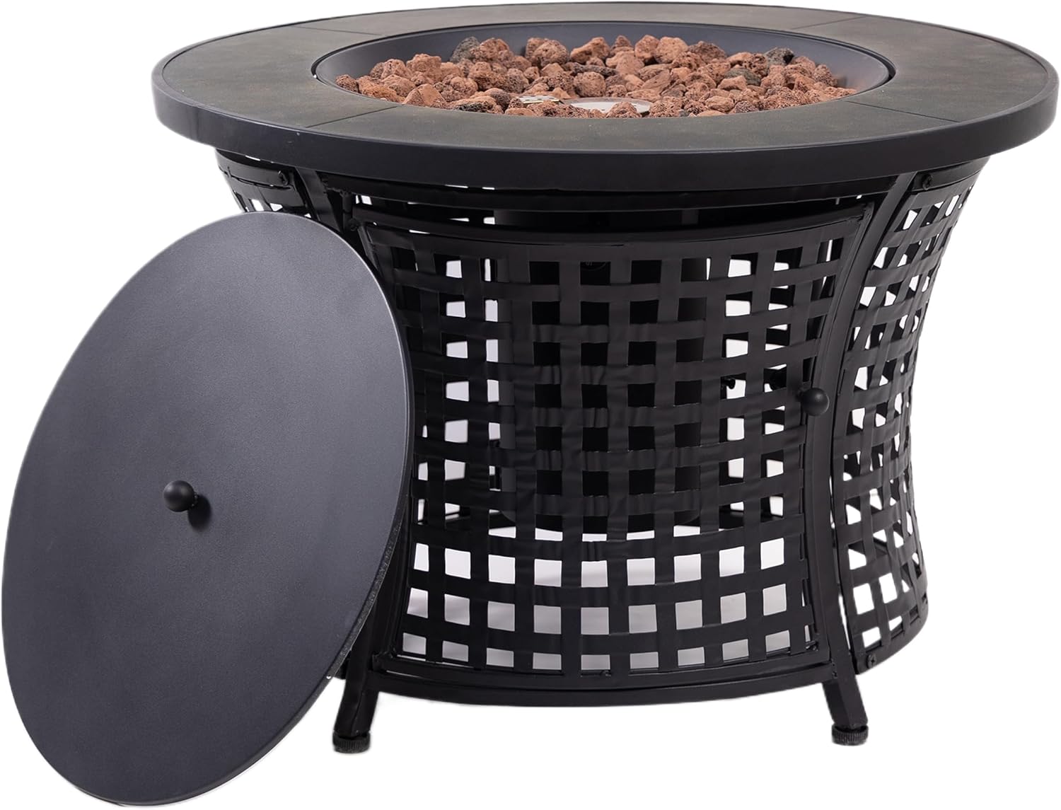 Round Outdoor Propane Gas Fire Pit Table 8,000 BTU Propane with Lava Rock Filler