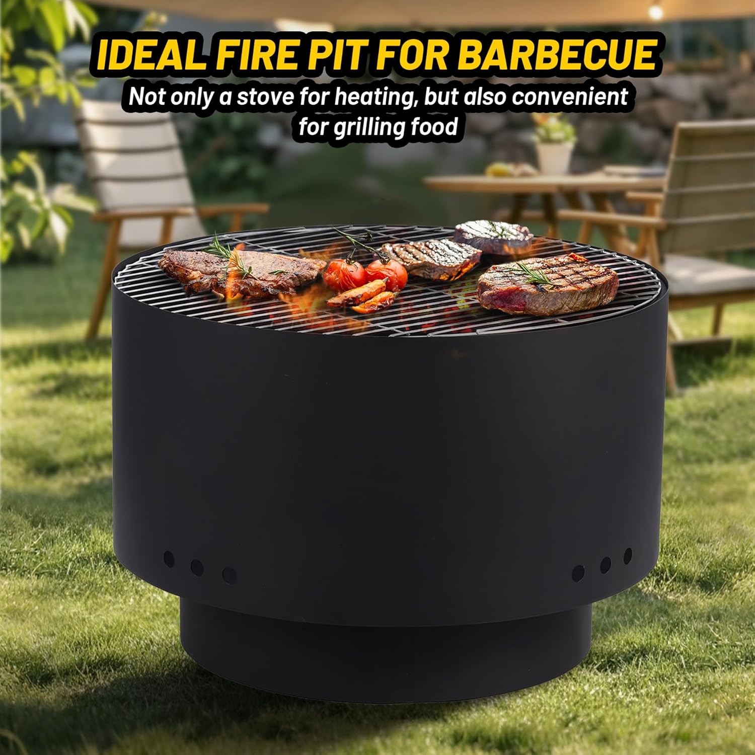 GarveeLife 26 inch Fire Pit, Outdoor Smokeless Fire Pits for Wood Burning, Mesh Lid, Cooking Grate, Cover, Portable Patio Bonfire Pit for Outside BBQ, Yard, Garden, Camping
