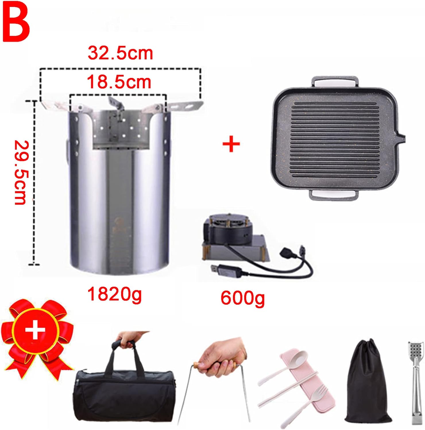 Firewood Stove, Fire Pit Outdoor Wood Burning Cast Iron Firepit Firebowl Fireplace Heater Log Charcoal Burner, with External Blower and Storage Bag,A