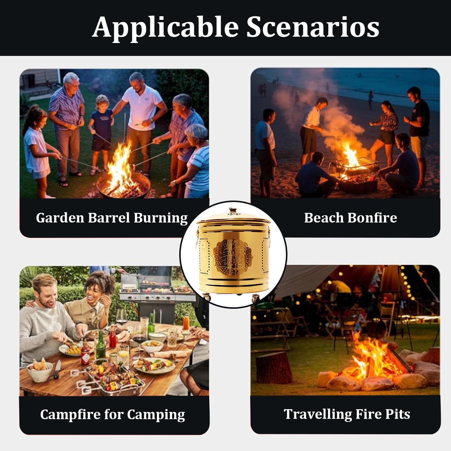 Stainless Steel Incinerator,Garden Incinerator with Wheels,Burn Barrels for Outside for Burning Trash,Fire Pit for Yard Patio and Backyard(33.5cm/13in, Gold)