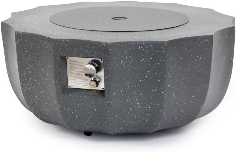 36 Inch Round Propane Fire Pit Table with Concrete Base for Patio, Backyard, Garden - Gray Finish with Lava Rocks & Rain Cover