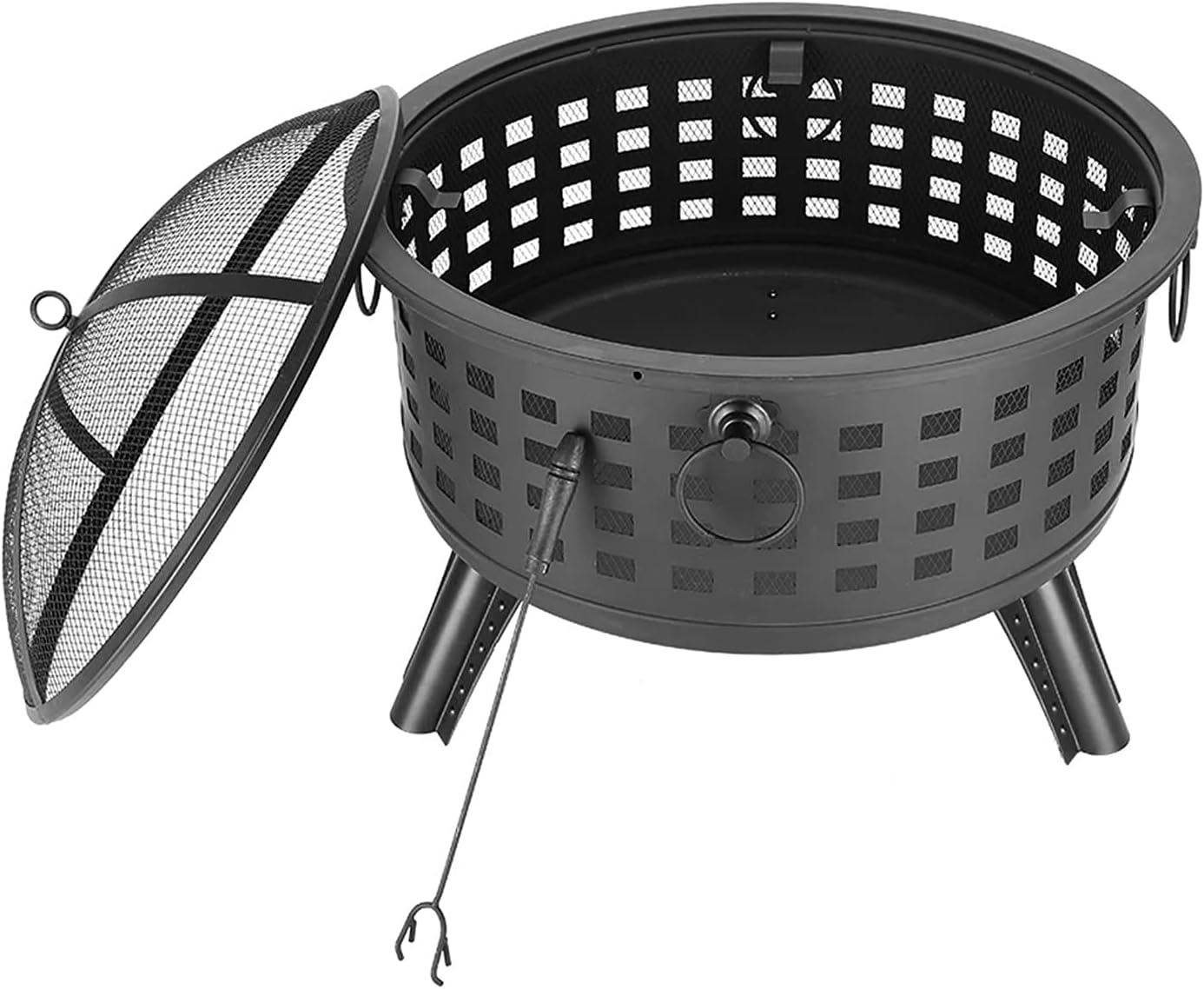 Garden Fire Brazier Portable Courtyard Metal Fire Pit Round Lattice Fire Bowl Black
