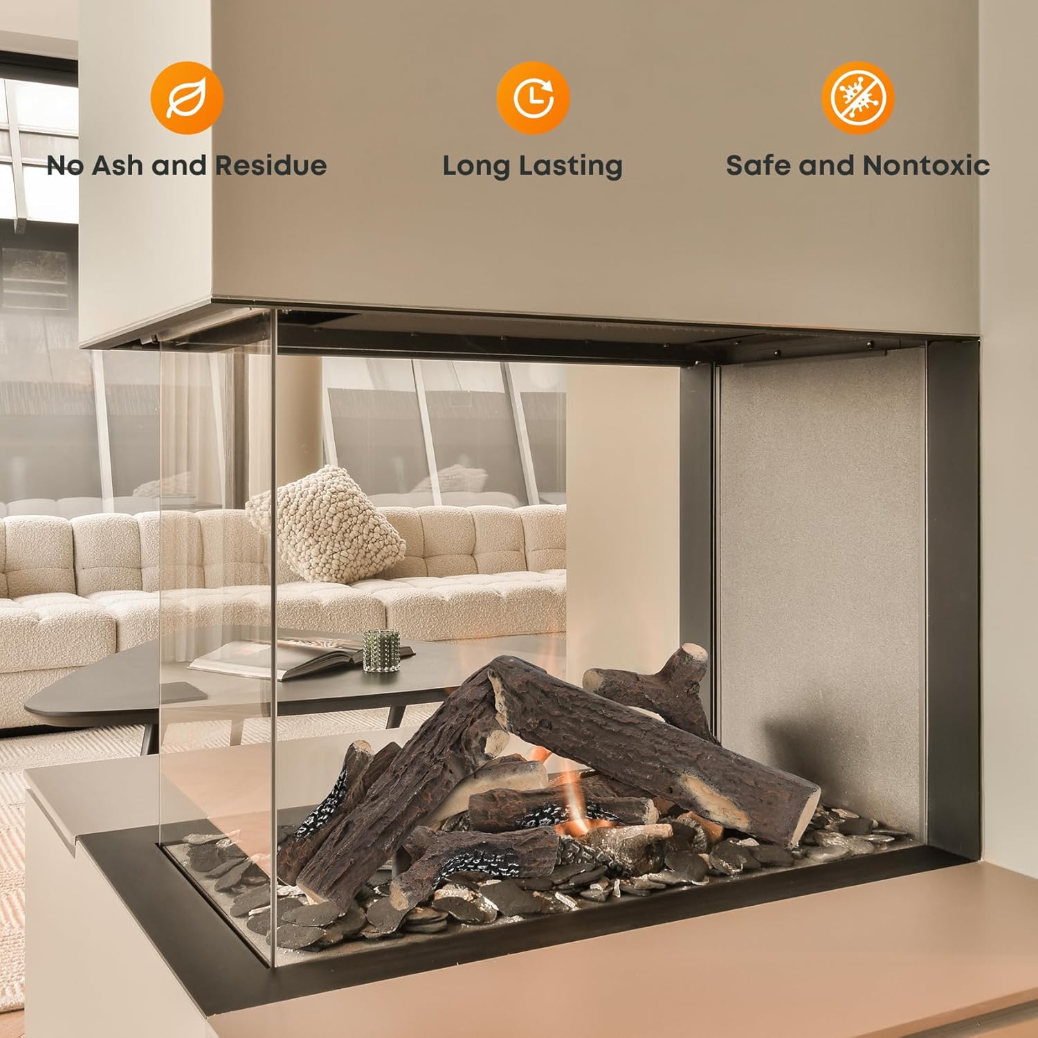 Stanbroil Extra Large Ceramic Gas Logs, 6 Piece Set of Decoration Ceramic Wood Logs for All Types of Ventless, Gel, Ethanol, Electric, Gas Inserts, Propane, Indoor or Outdoor Fireplaces & Fire Pits