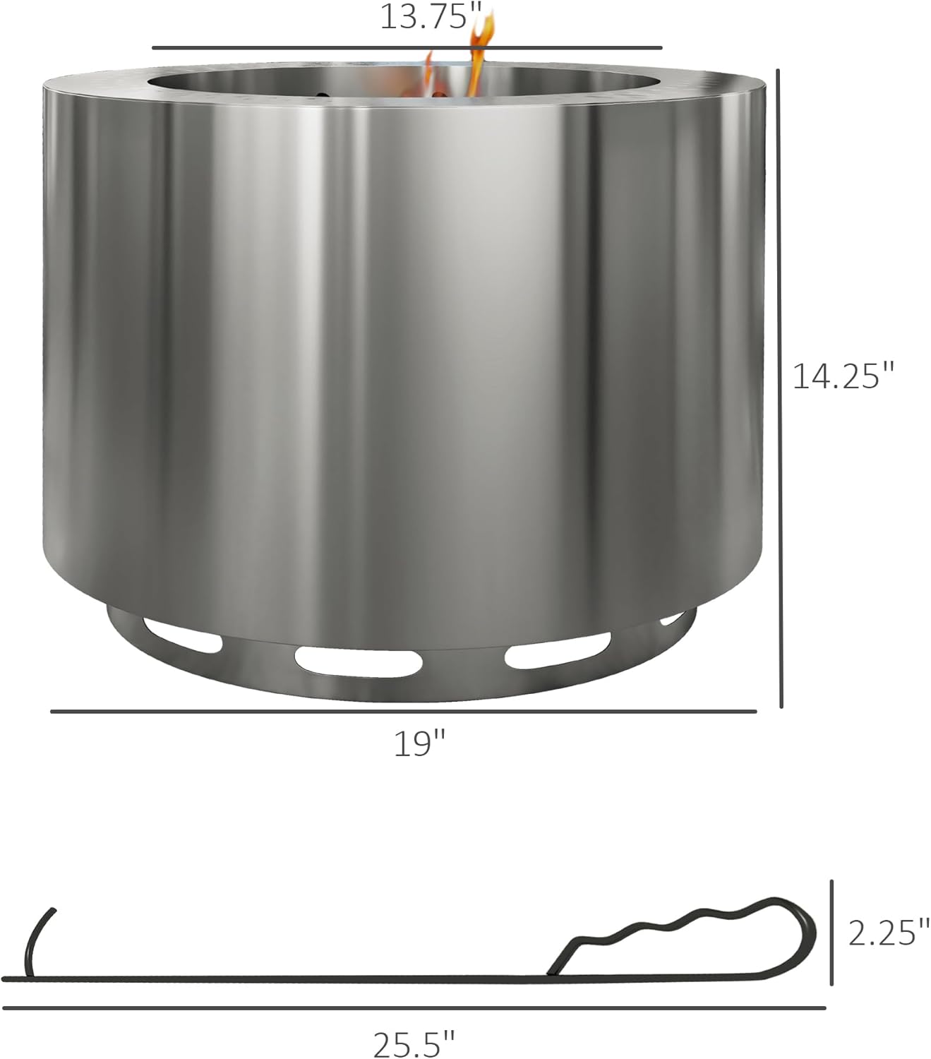 Smokeless Outdoor Fire Pit - Secondary Combustion Cog Pit - Stainless Steel, Silver - Backyard, Patio, Camping - 19