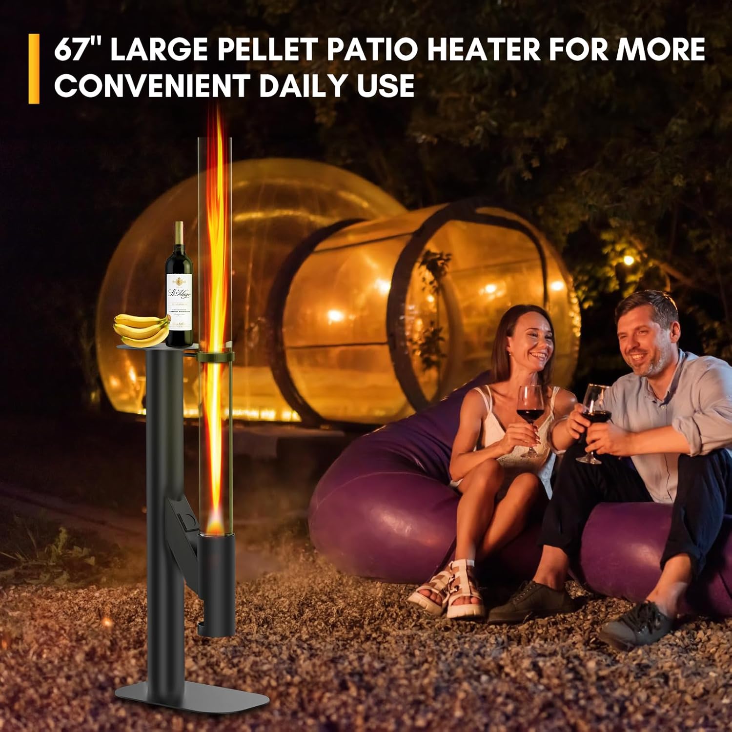 Rayzi 67 Inch Outdoor Pellet Heater, Patio Heater Wood Pellet Stove, Pellet Fire Pit for Outdoor - Smokeless Wood Pellet Burning Flame, Outside Backyard Bonfire, Fireplace for Camping Garden Picnic