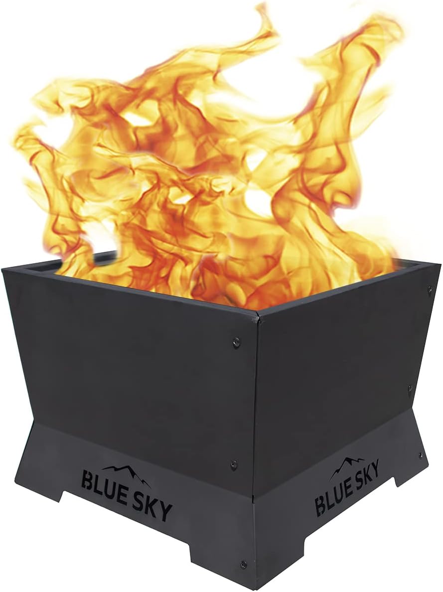 Blue Sky Outdoor Living Square Steel Peak Smokeless Patio Fire Pit, Removable Ash Catch, Black