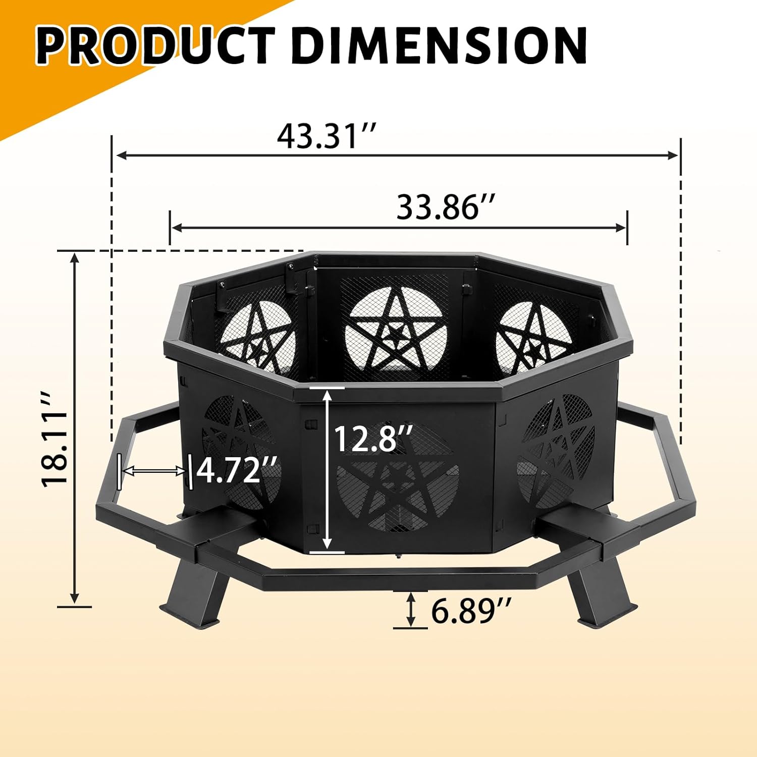 43-Inch Outdoor Fire Pit - Octagonal Steel Fire Pit Bowl with Star Cutouts, Ventilated Design, Foot Pedals & Easy Assembly for Patio, Yard & Garden