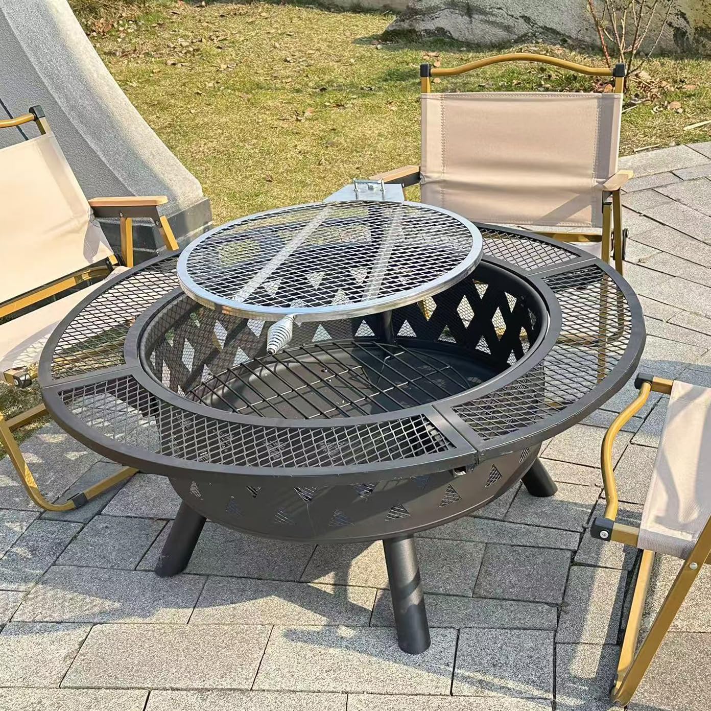 39 Inch Fire Pit, Wood Burning Fire Pits for Outside, Round Steel Firepit Table,Outdoor Firepits for Yard Patio Bonfire Camping,Patio Fire Pits for Outside,Heavy Duty Firepits, BBQ & Outdoor Firepit