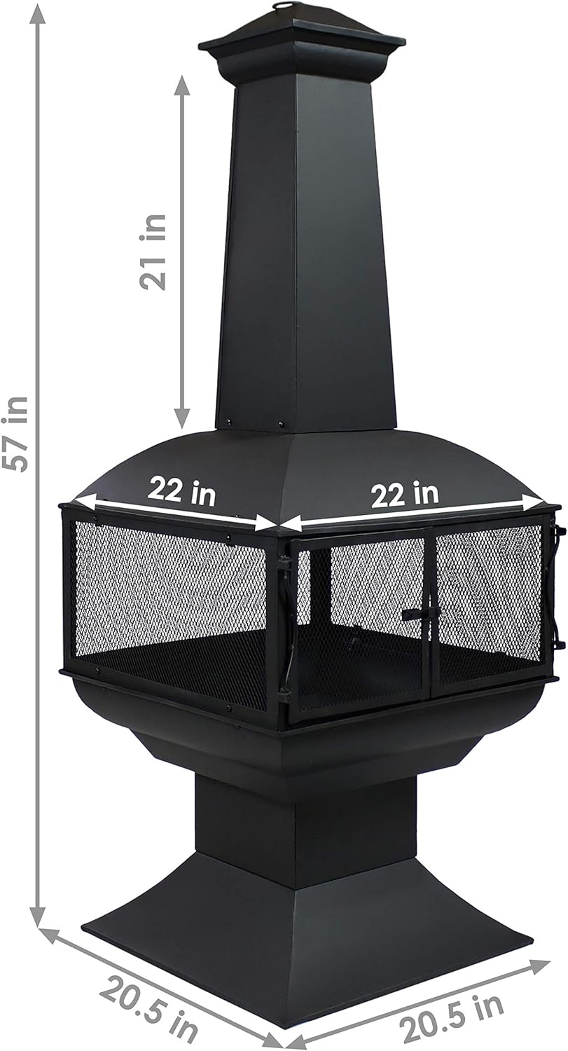 Sunnydaze Large Chiminea Outdoor Fireplace - Outdoor Fireplace with Chimney - Fire Pit for Patio - Grate and Poker Included
