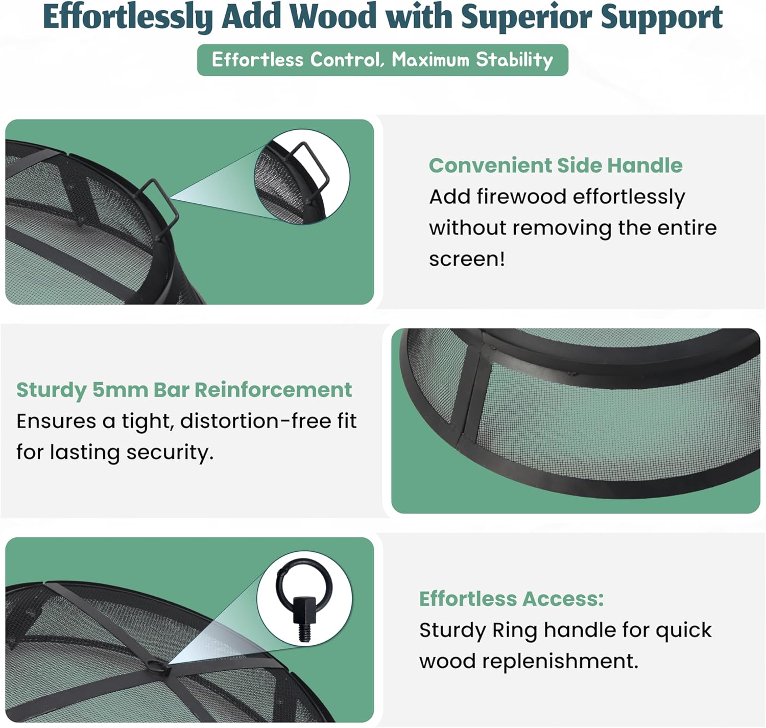 FEBTECH - Fire Pit Screen 40 inch Round Heavy Duty Outdoor FirePit Screen Round with Hook for Easy to Lift Spark Ring, Firepit Replacement Screen & Fire Pit Insert