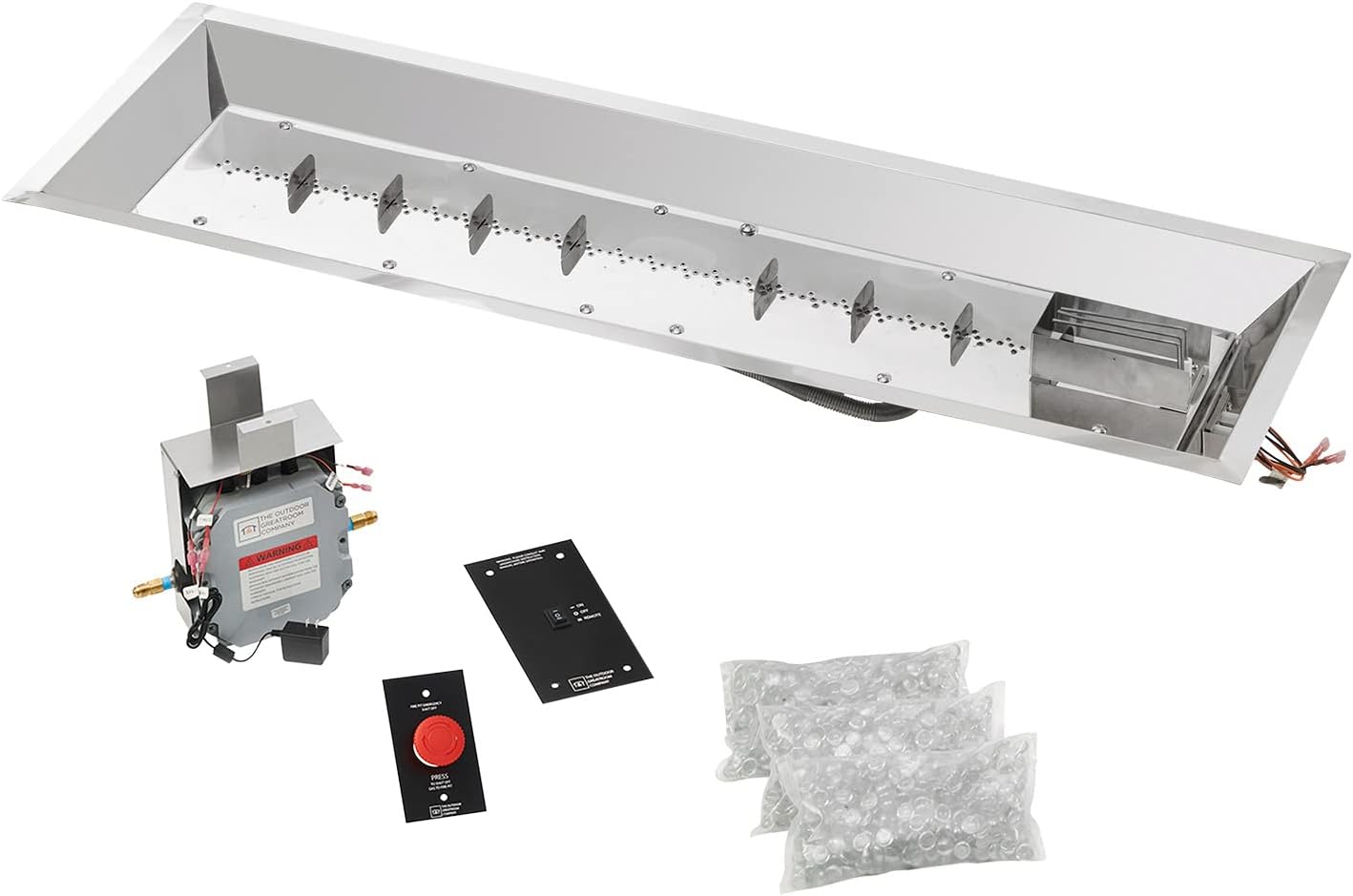 The Outdoor GreatRoom Company Linear Crystal Fire Plus Electronic Ignition Fire Pit Burner Kit (CFP1242DSILP), 12x42-Inches, Propane