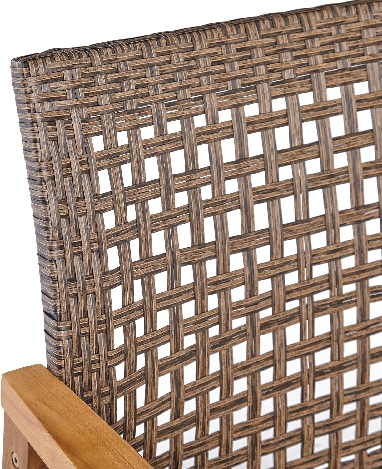 GDFStudio Outdoor 4 Piece Wood and Wicker Chat Set with Fire Pit, Natural with Gray and Brown