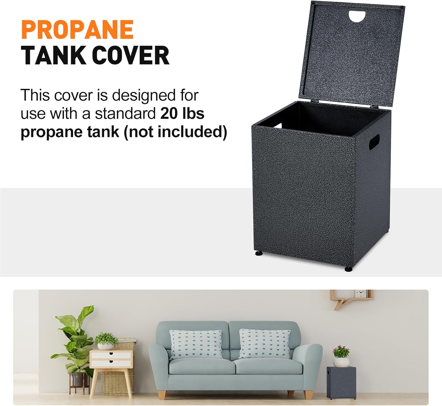 48 inch Propane Fire Pit Table, 50,000 BTU Outdoor Patio Heater with 16 in Side Table, Blue Fire Glass, Wind Guard & Rain Cover, Steel Firepit for Deck, Garden, Backyard, Brown