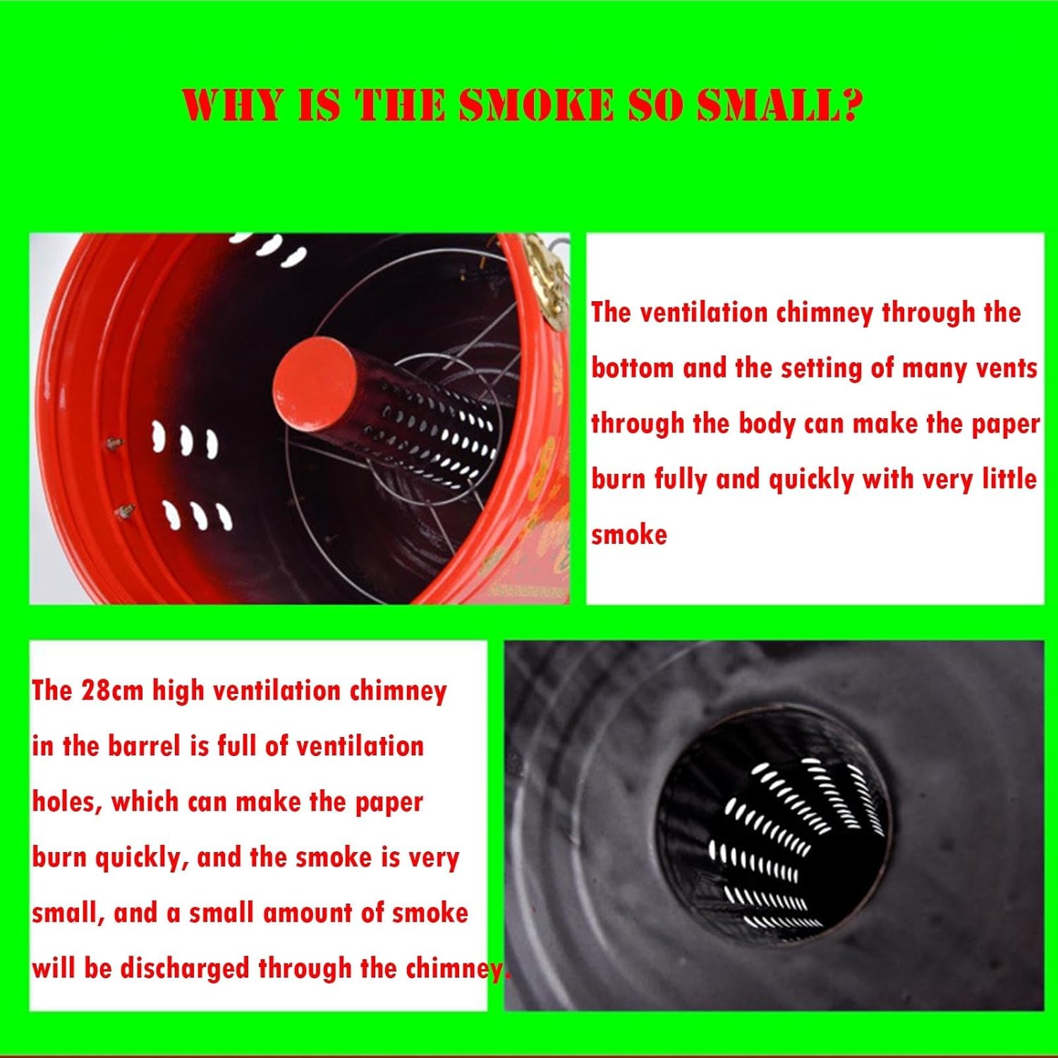 Enamel Burn Barrel Incinerator Can with fire Tongs - Efficient Garden Incinerator Metal Garden Fire Pit Cage Yard Debris Furnace Burning Bin Bucket for Waste Garden Leaf Wood Bonfire(33x54cm)