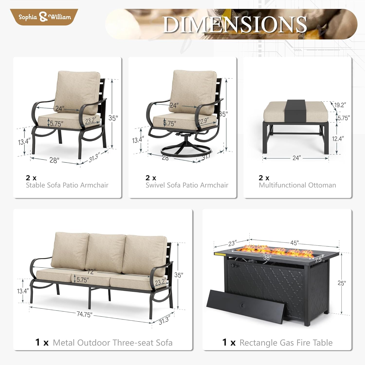 Sophia & William Patio Furniture Sets for 9 with 45