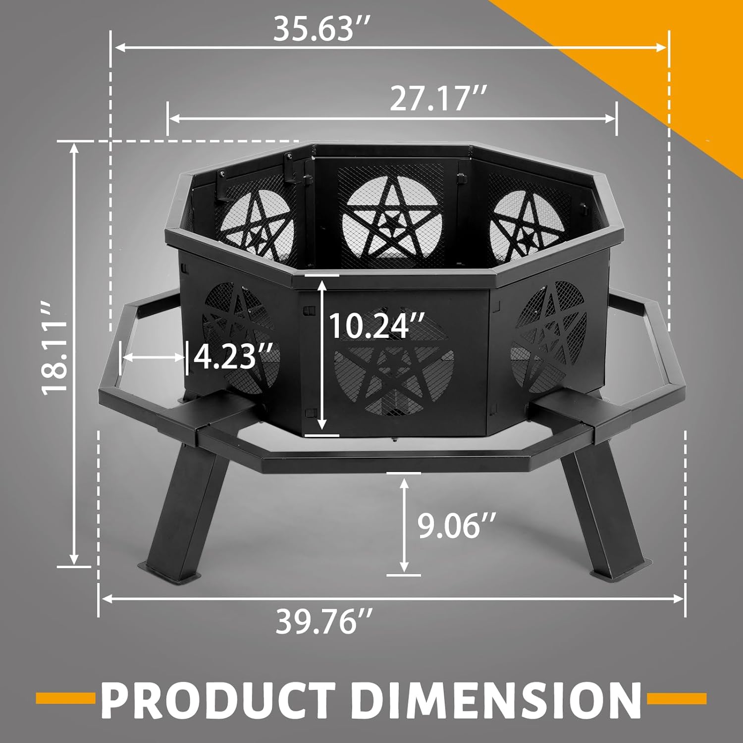 35 Inch Outdoor Fire Pit, Octagonal Alloy Steel Fire Bowl with Ventilation Bottom, Cutout Wall for Better Airflow, 4 Riser Protection, Foot Pedals, and Poker for Patio, Backyard, and Garden Bonfires