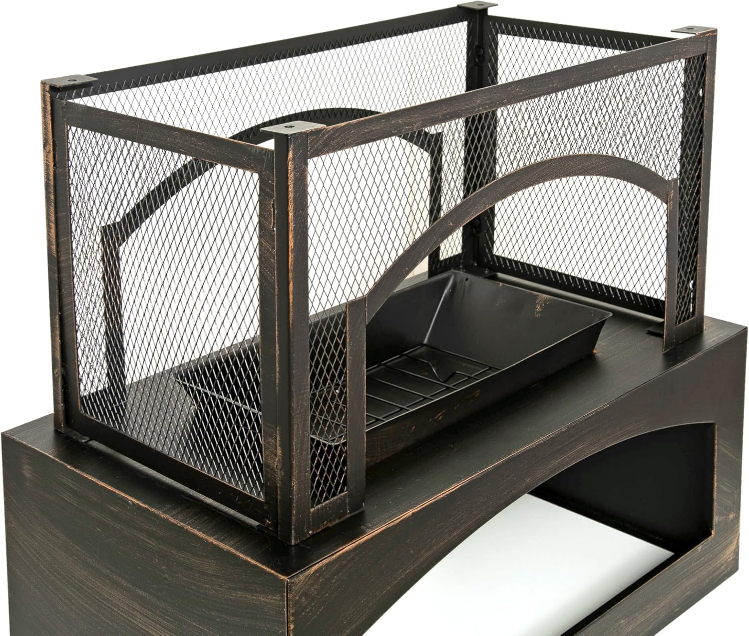 37 Inch Outdoor Wood Burning Fire Pit, Rectangular Fire Pit with Built-in Log Storage and Lid, Burning Fireplace Fire Pit Table for Patio Garden Camping Backyard Picnic Bonfire (Antique Brass/37)