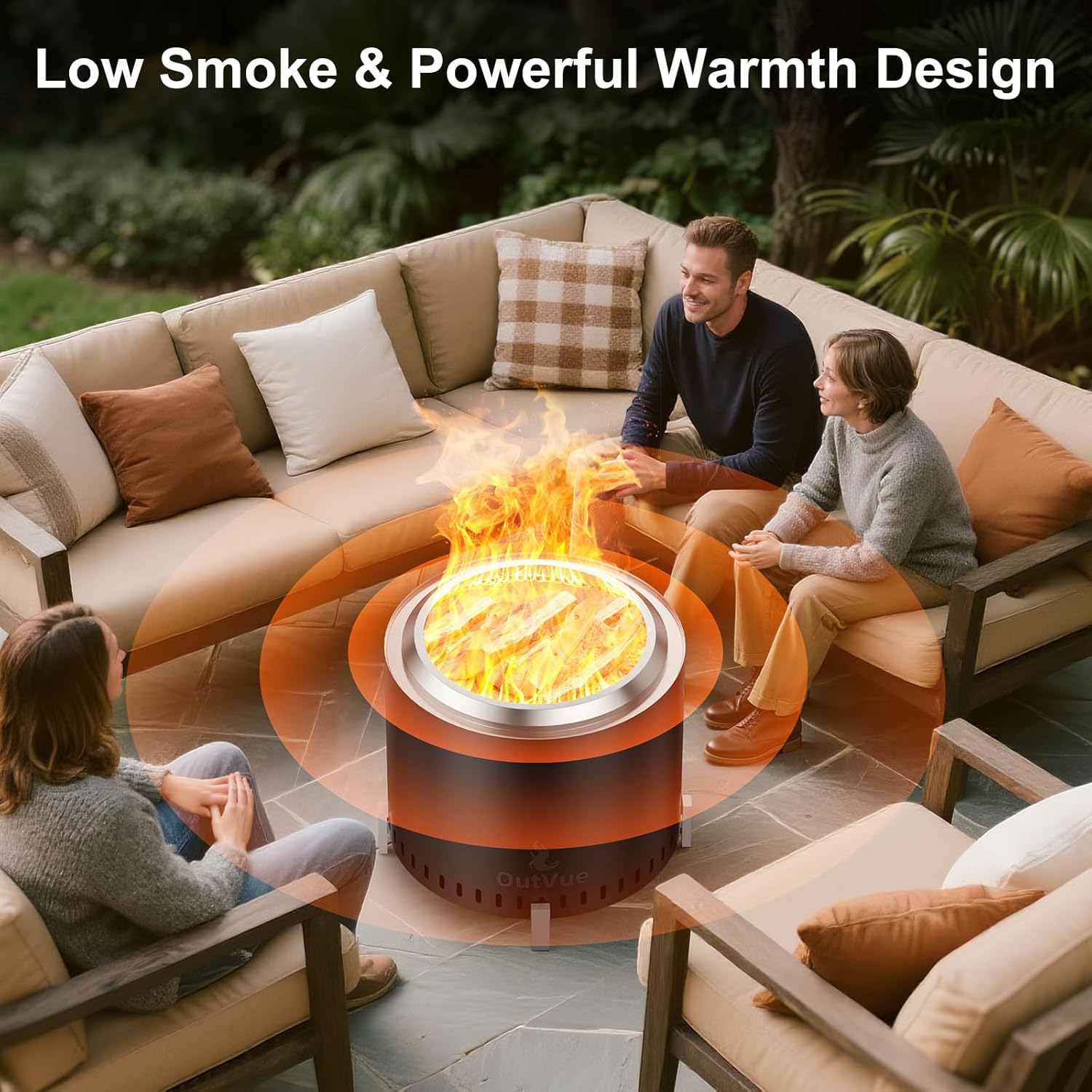 19.5 inch Stainless Steel Smokeless Fire Pit, Outdoor Smokeless Firepit with Tote Bag&Fire Poker, Wood Burning Fire Pits for Camping, Bonfire, Low Smoke Firepit for Outside (Vertical Hole)