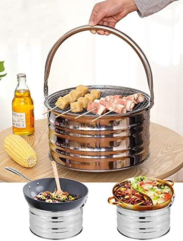 Camp Stoves Portable Camping Burner, Outdoor Fire Pits Wood Burning Small Charcoal Grill with Barbecue for Garden Patio Camping BBQ Brazier, Lightweight Fire Bowl with Handle, Easy to Carry
