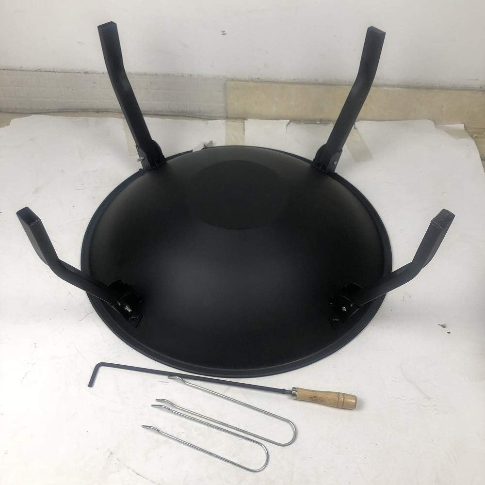 Garden Fire Pit Grill Bowl Grill Barbecue Rack Fire Pits Bowls,Large Wood Burning Cast Iron with Grill and Lid Outdoor Firepit for Log Burning Firepits and Firebowls Heater Outside Camping