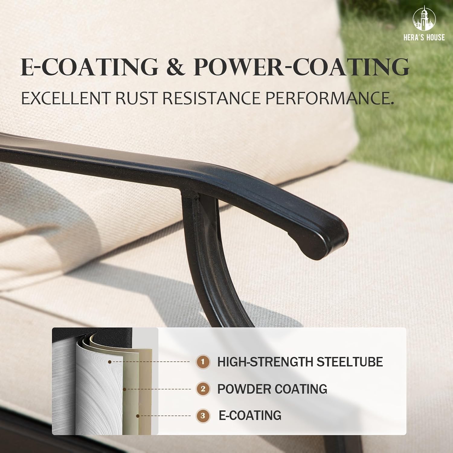 HERA'S HOUSE 6 Pieces Patio Furniture Set with Fire Pit Table, 2 x Single Chair, 2 x Ottoman, 3-Seat Sofa with 46