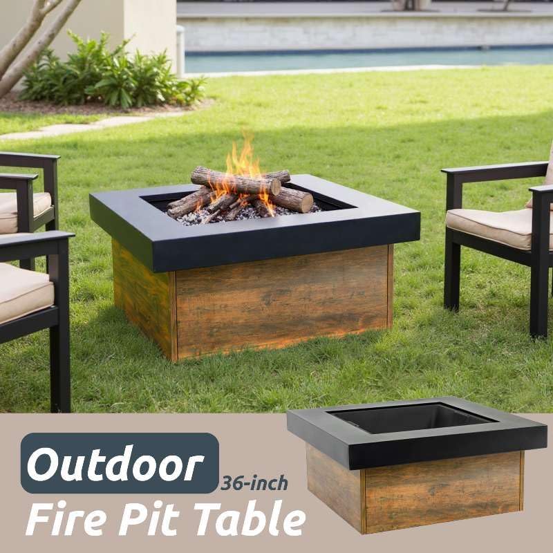 36-Inch Iron Wood Burning Fire Pit Table, Outdoor Bonfire Bowl with Cross Weave Design, Durable Steel Construction & Airflow Holes, Easy Assembly Patio Fire Pit for Backyard, Garden & Camping