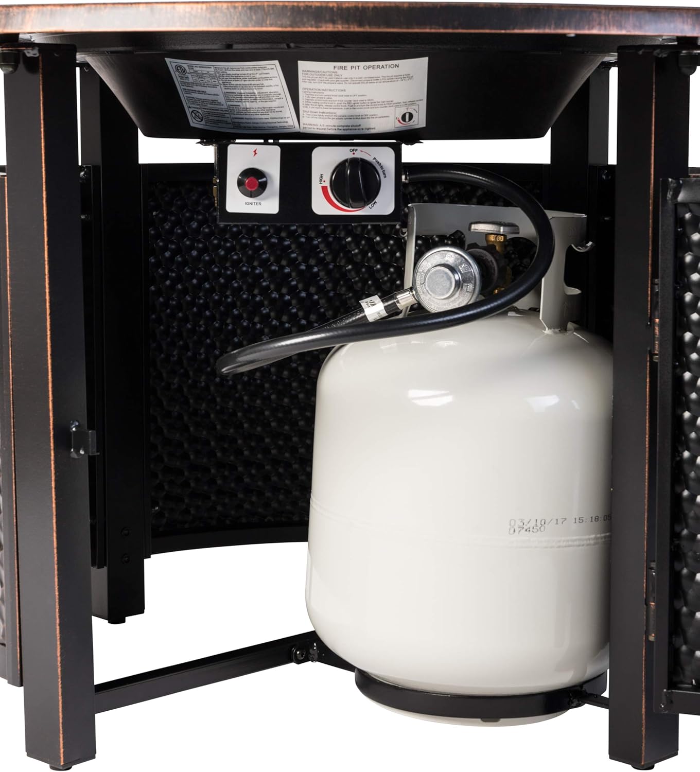 Fire Sense 62360 Briarwood Hammered Aluminum Convertible Gas Fire Pit Table 55,000 BTU Multi-Functional Outdoor with Fire Bowl Lid, Nylon Weather Cover & Clear Fire Glass- Bronze Finish - Round - 44