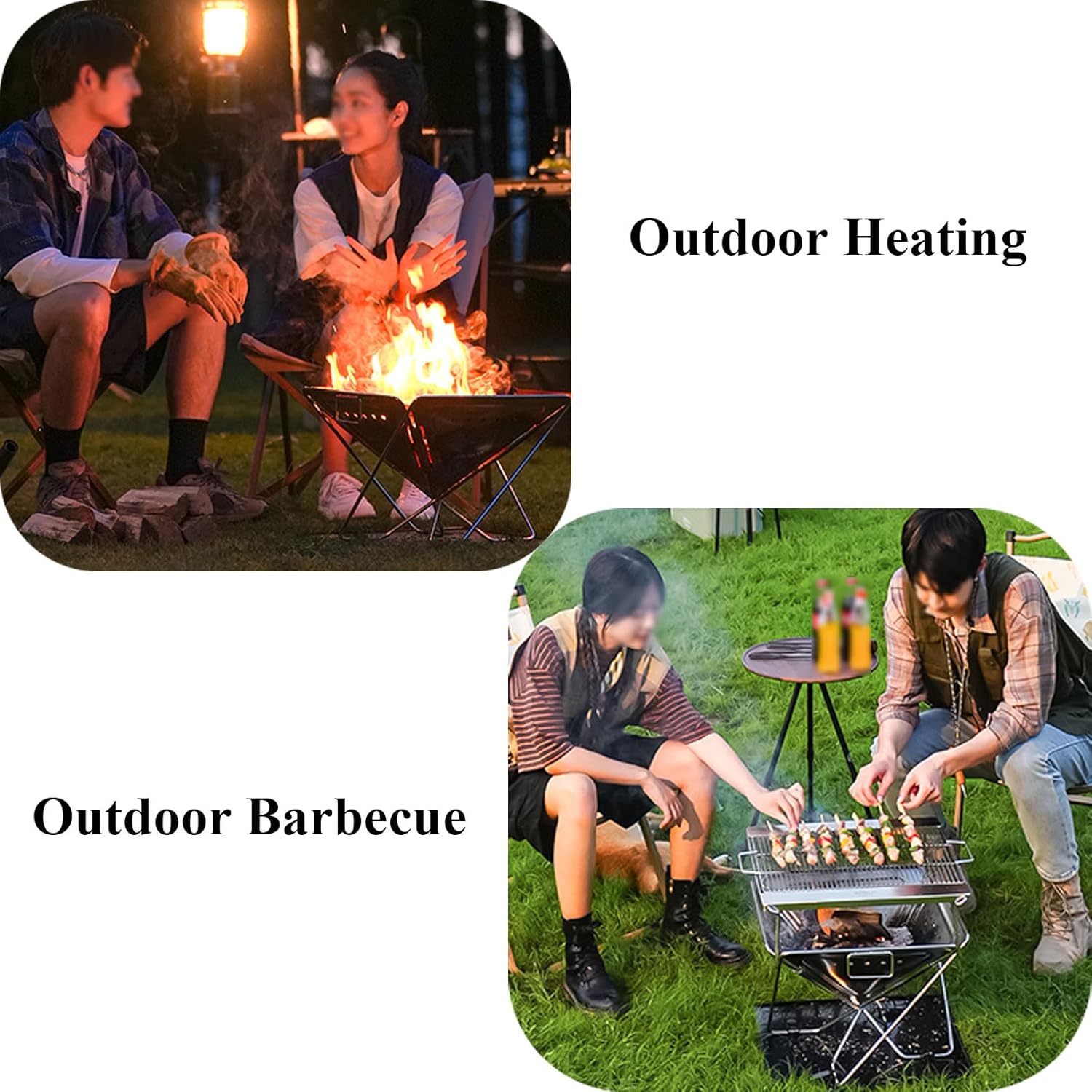 Fire Pit Portable Campfire Pit Collapsible Stainless Steel Grill for Camping Picnic Patio Backyard and Garden with Storage Bag,Large