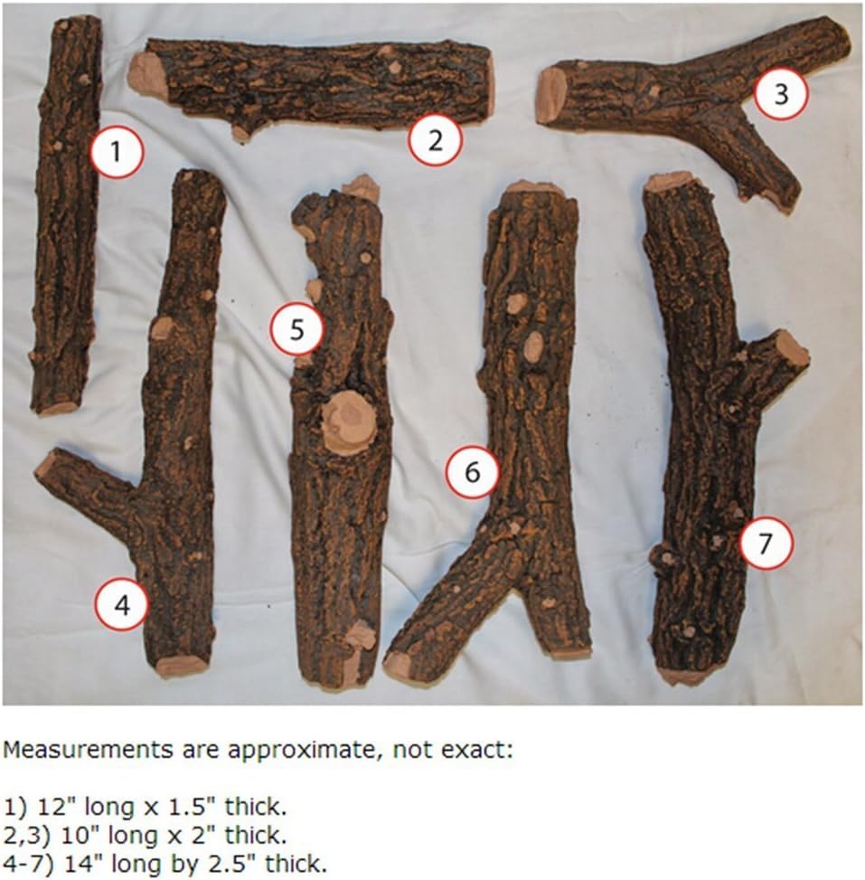KIVA 7 Myard Country Oak Fire Gas Log Sticks (Logs+Hearth Kit+Propane Valve) for Propane Fireplace or Fire Pit