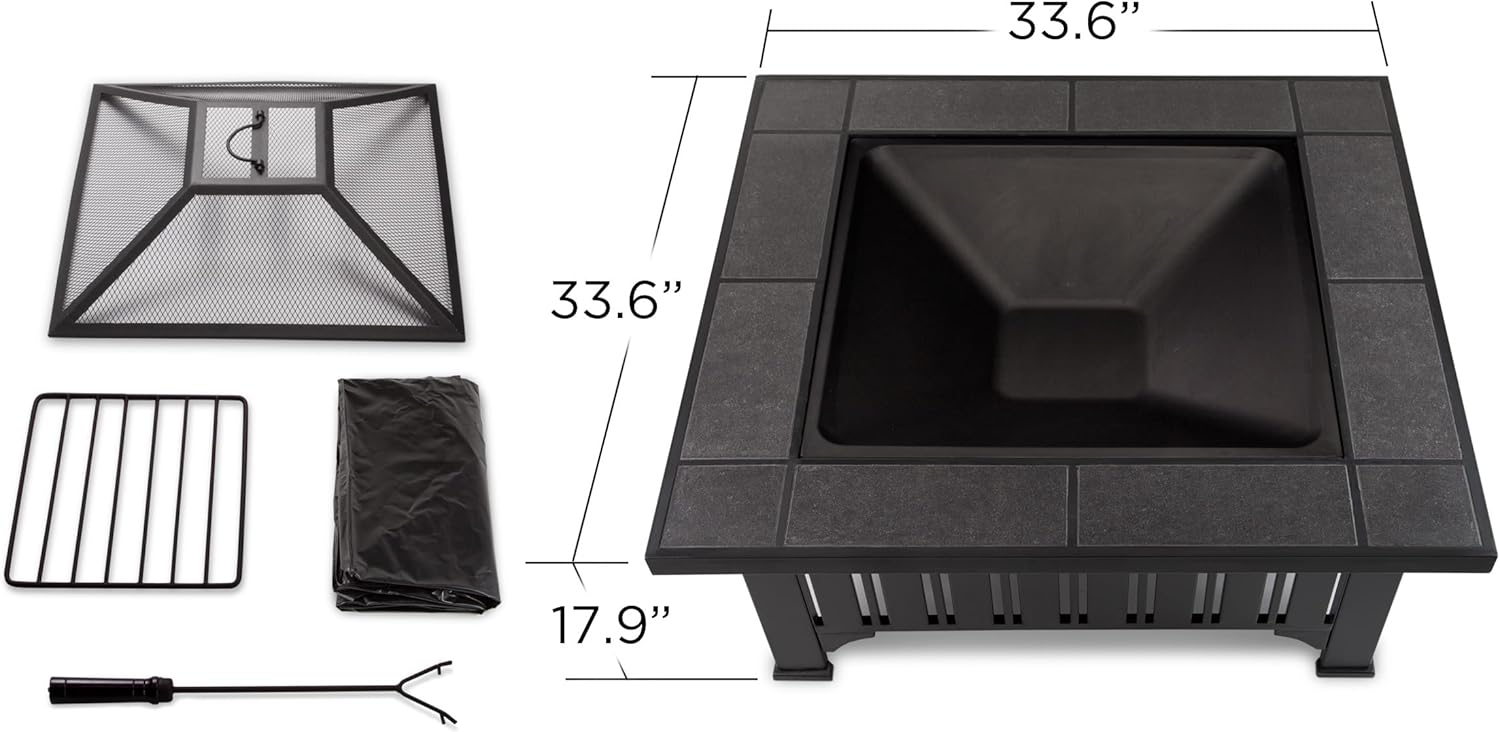 Real Flame Lafayette Wood Burning Fire Pit - Freestanding & Portable, Includes Spark Screen, Log Poker & Storage Cover