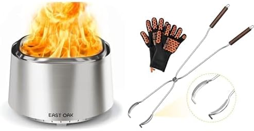 EAST OAK 29'' Fire Pit, Chisel Steel, with Tongs and Hook