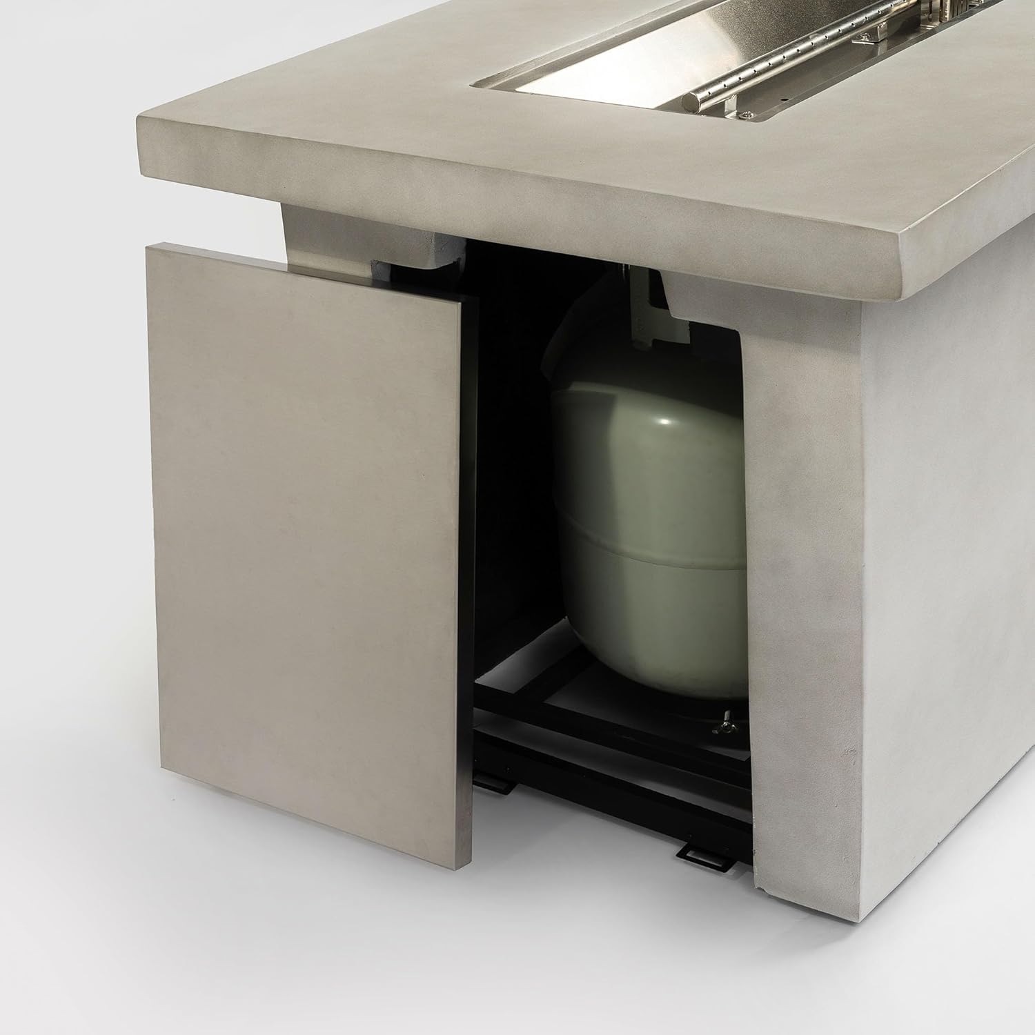 60-inch Outdoor Propane Gas Firepit Table 60000 BTU.Concrete Rectangular Fire Pit for Outdoor Patio,Gardens, Backyards.Removable Lid Outdoor Coffee Table, BBQs Table, Storage Cabinet-Light Grey