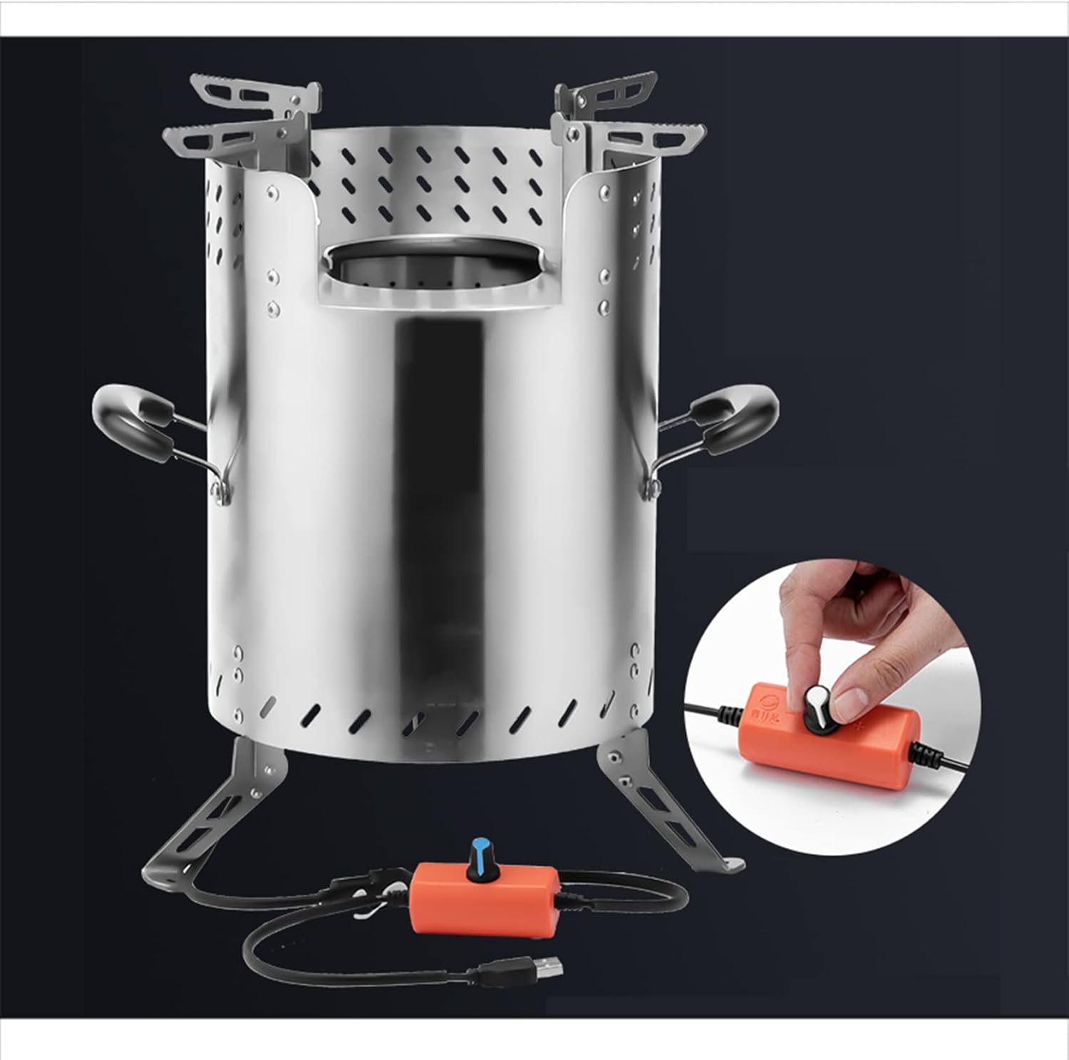 Firewood Stove, Fire Pit Outdoor Wood Burning Cast Iron Firepit Firebowl Fireplace Heater Log Charcoal Burner, with External Blower and Storage Bag,A