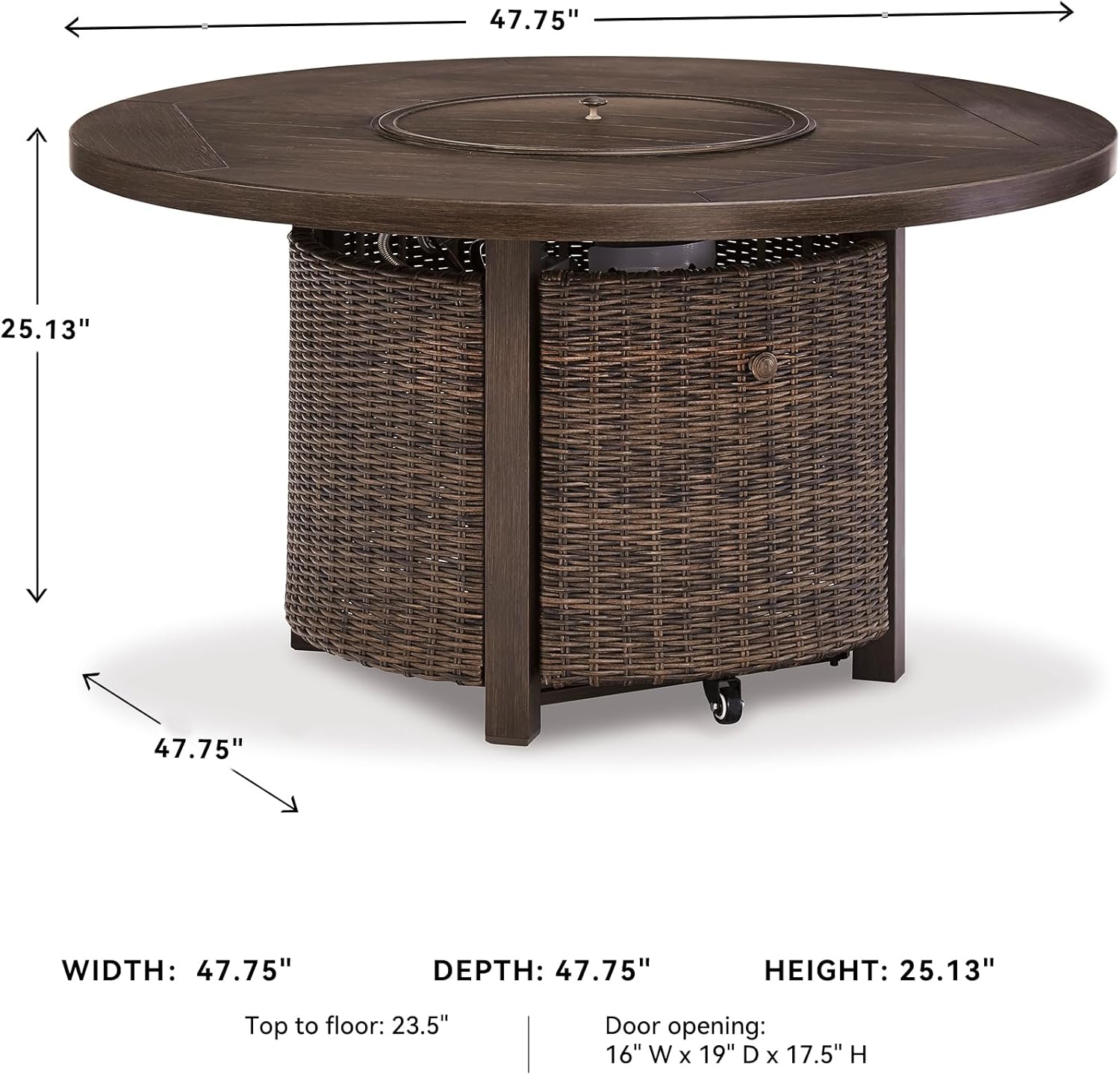 Signature Design by Ashley Paradise Trail Outdoor Round Wicker Patio Fire Pit Table, Brown
