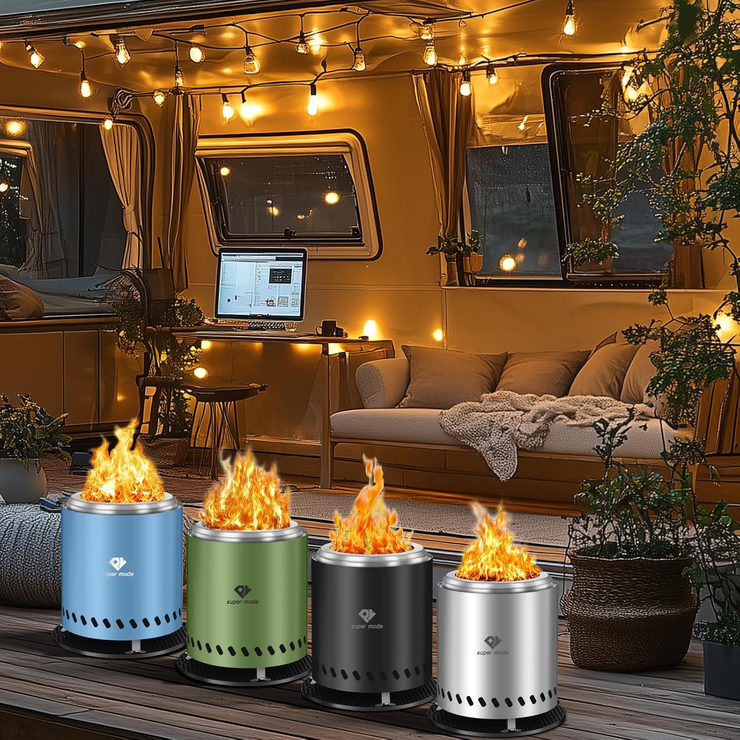 PY SUPER MODE Tabletop Fire Pit with Stand 10.2 x 8.7 in, Smokeless Firepit Camping Outdoor Table Top Firepit for Urban & Suburbs with Portable Travel Bag, Fueled by Pellets or Wood, Stainless Steel