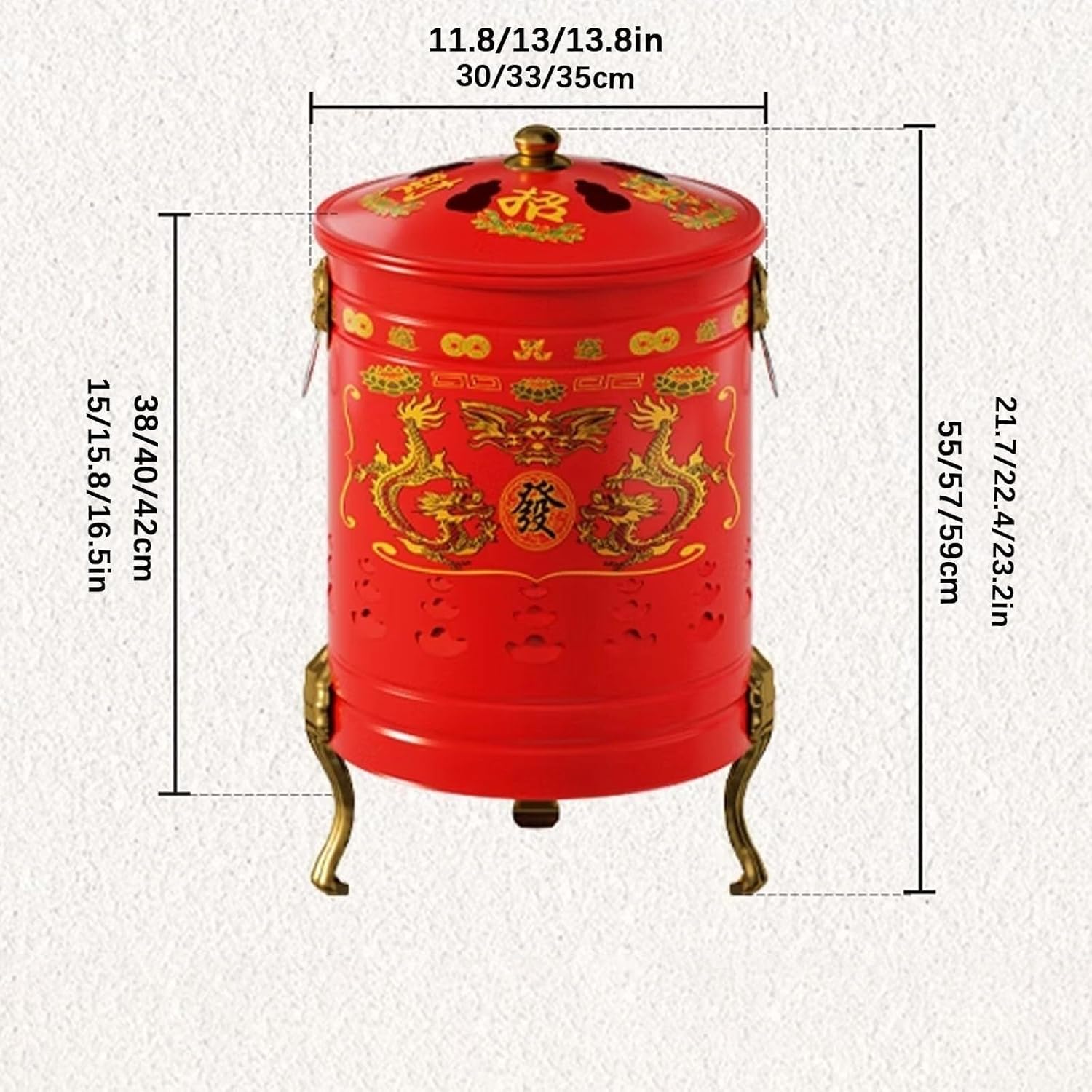Burn Barrel,Metal Burn Barrels for Outside, Garden Fire Pit Cage Yard Debris Furnace Burning Bin Bucket with Lid(35x59cm/13.8x223.2in)