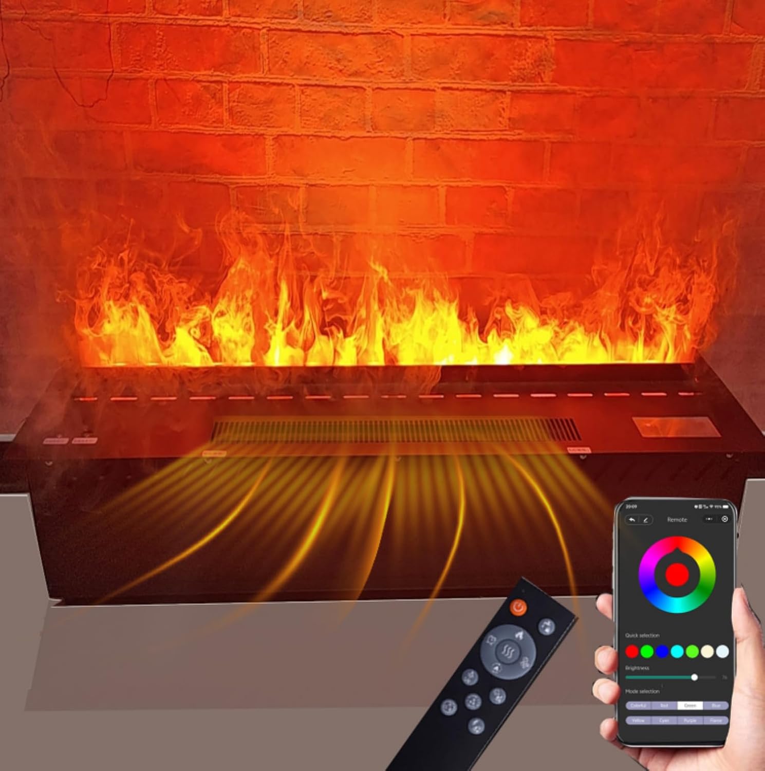 47.24 inch APP 1200W Heater Water Vapor Fireplace 3D Atomizing Fireplace Recessed Electric Fireplace Remote Control with Timer Touch Simulation Flame Touch Flame Multiple Colors and Flame Adjustment