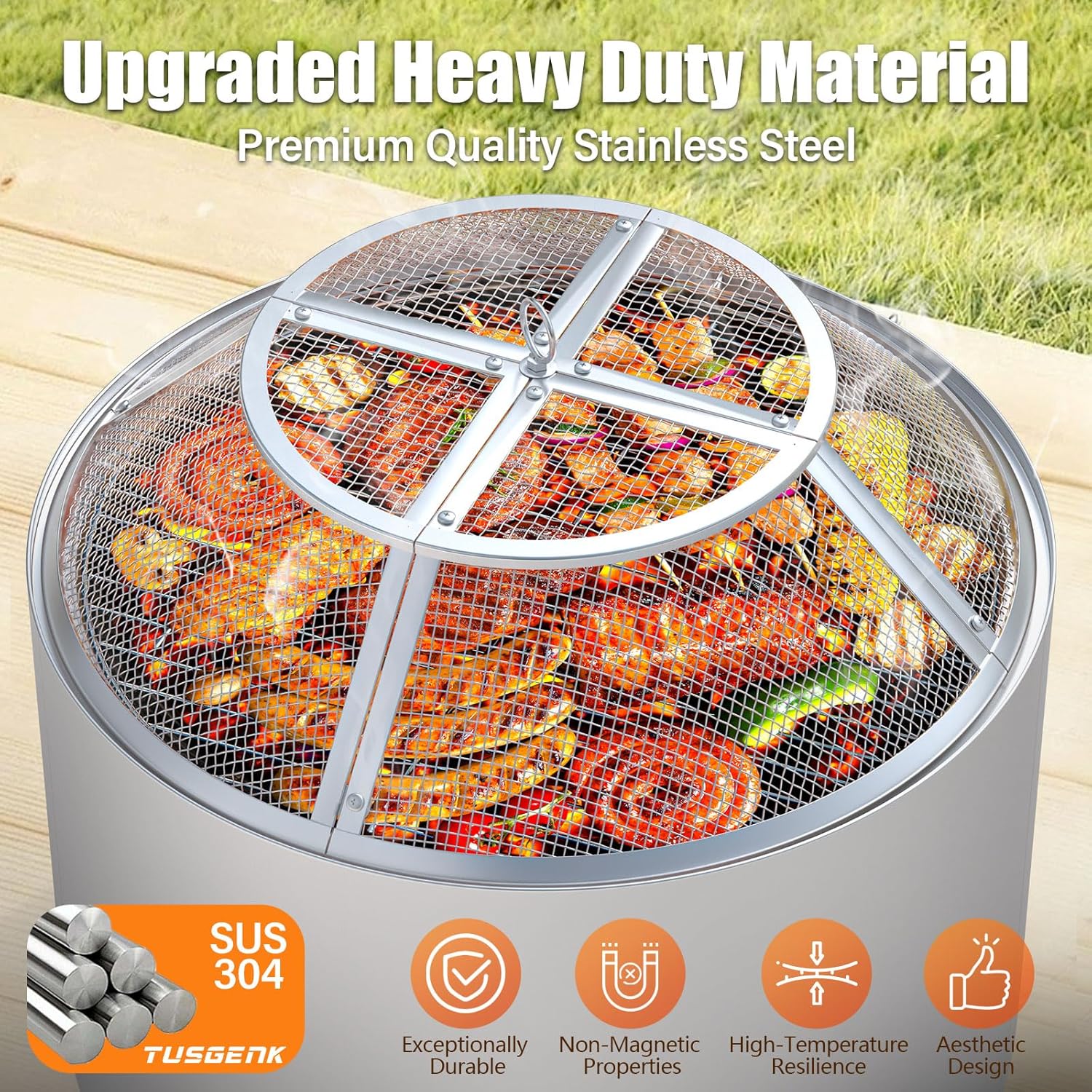 Fire Pit Spark Screen for Solo Stove Bonfire Yukon Accessories, 27 Inch Yukon Shield for Solo Stove Accessories, 304 Stainless Steel Detachable Mesh Fire Pit Spark Protector with Grill Function