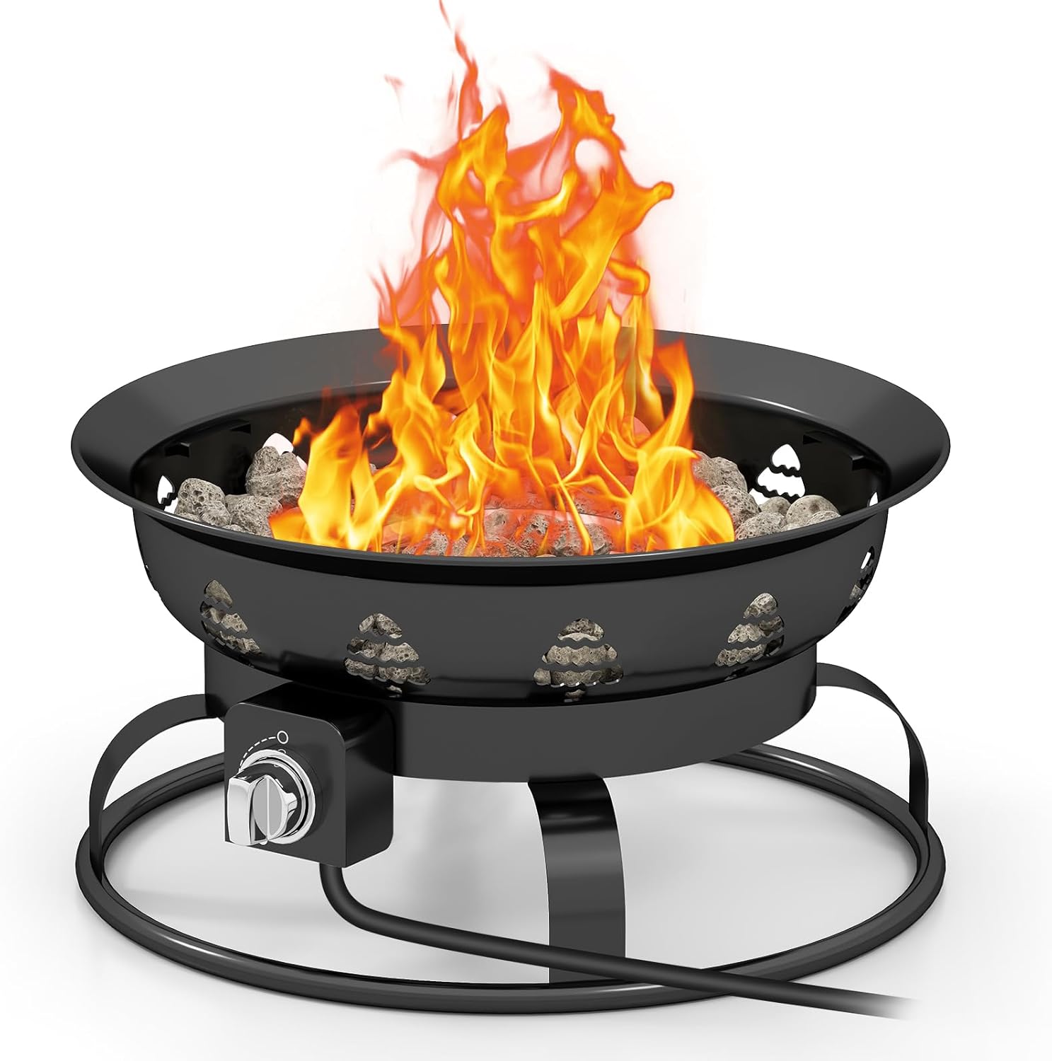 Giantex Portable Propane Fire Pit, 21 Inch Smokeless Fire Bowl with Cover, Natural Lava Rocks, Tank Holder, 58,000 BTU Round Outdoor Gas Firepit for Outside Camping, Patio, Yard