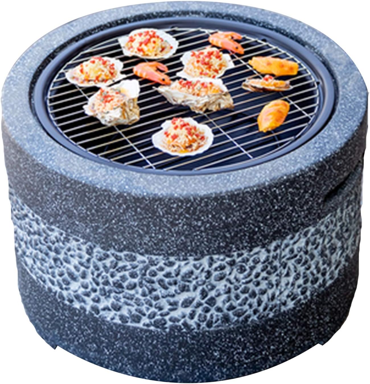 Fire Pits Outdoor Garden Wood-burning Fire Pit Barbecue Grill Kit, Backyard Patio Outdoor Imitation Stone Fireplace Bonfire Pit, 55.5cm/21.9