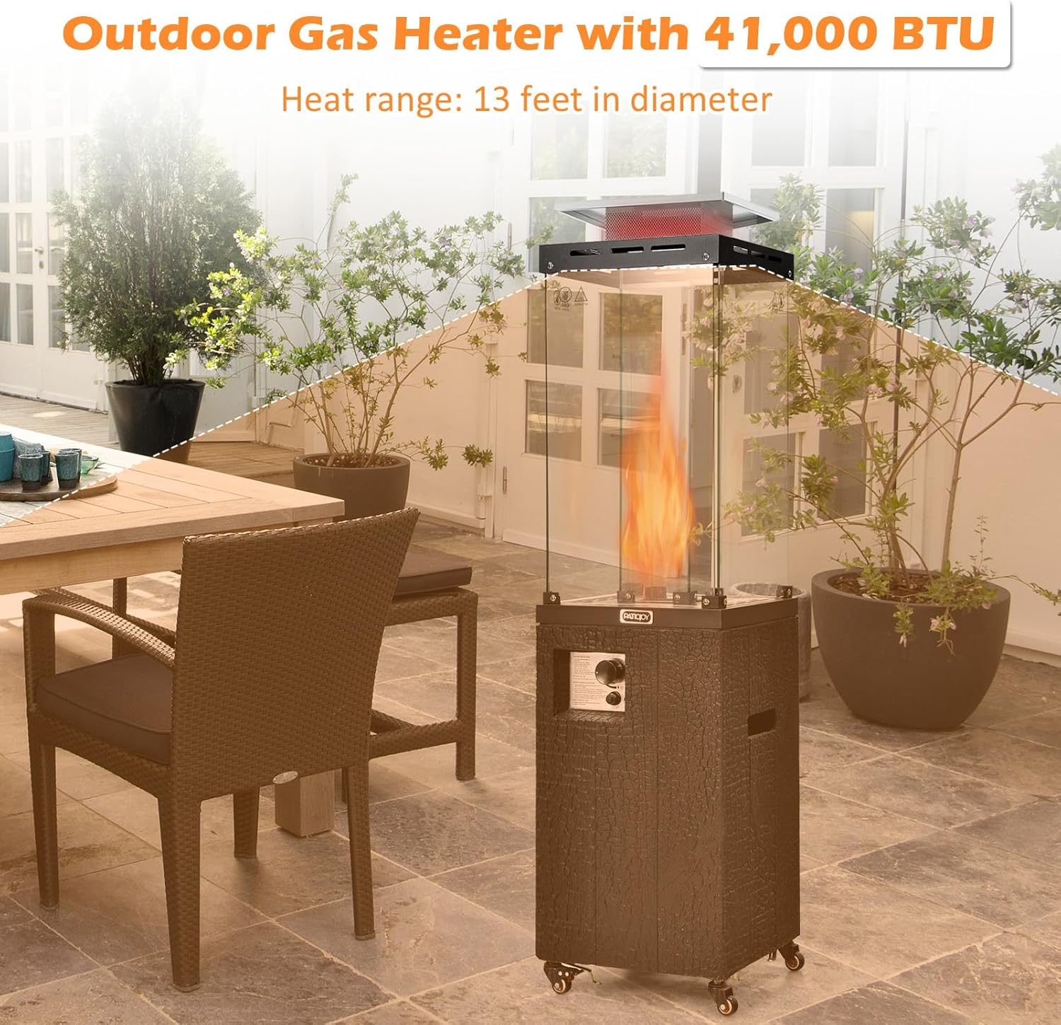 Tangkula 41,000 BTU Propane Patio Heater with Waterproof Cover, Outdoor Heater with Lockable Wheels, Adjustable Feet, Tempered Glass Tube, Suitable for Garden Porch Patio Deck (Black)