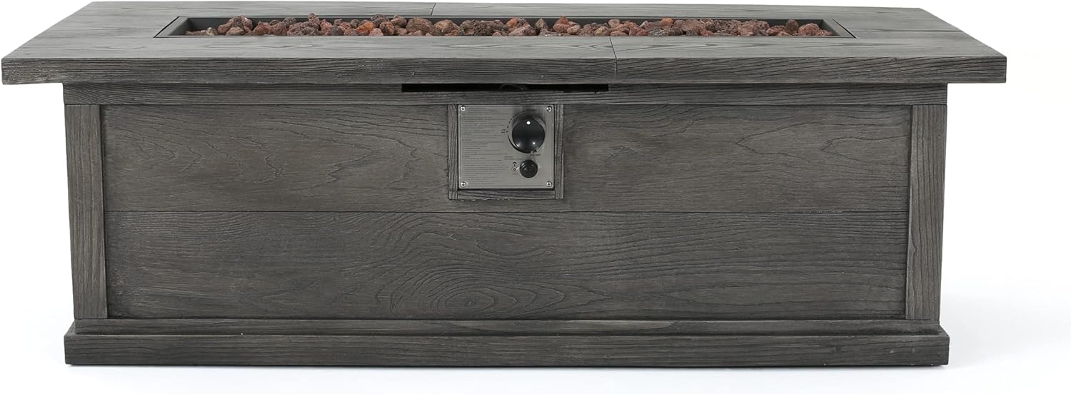 Christopher Knight Home Anchorage Outdoor 50,000 BTU Rectangular Fire Pit (No Tank Holder) - Lightweight Concrete - Gray Wood Pattern