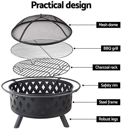 Fire Pits Outdoor Wood Burning Large Bonfire Wood Burning Patio Coal Grill Firepit for Outside Grill Charcoal Smokeless Grill with Spark Screen Poker with Cover BBQ Cooking for Outside Camping Backyar