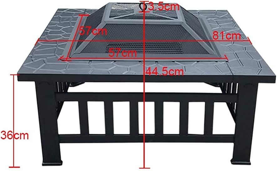 3 in 1 Outdoor Party BBQ Fire Pit with Grill Shelf for Garden Patio, Outdoor Metal Brazier Square Table Heater//Ice Pit Grill Barbecue Rack,