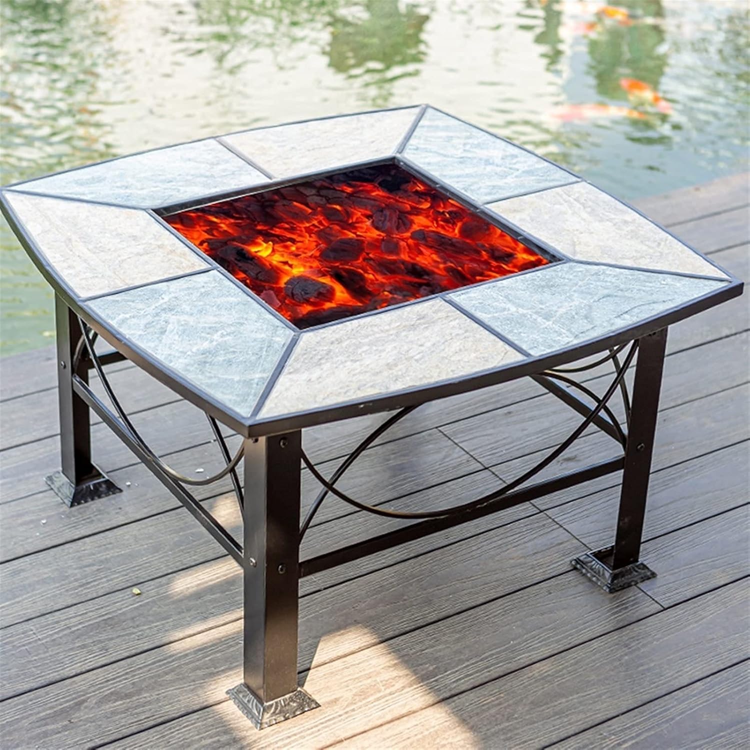 Outdoor Fire Pit Square Wood-Burning Fire Pit Bowl, Garden Outdoor Heater, Barbecue Kit for d Patio Courtyard